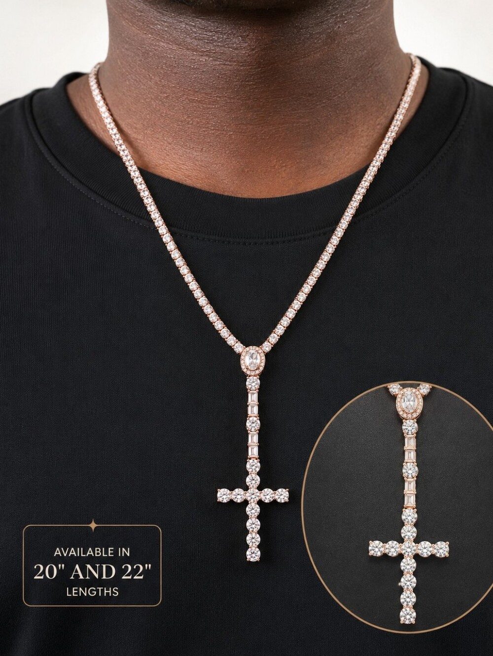 5mm VVS1 D Color Moissanite Cross Pendant and Necklace - 22 Inches (GRA) Sliver